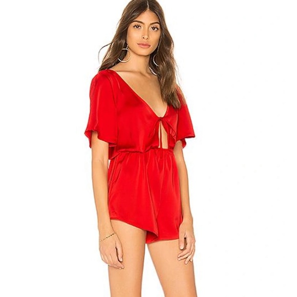 Revolve By The Way Red Silky Romper - Picture 2 of 5